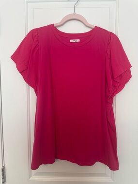 Maurices Fuchsia Ruffle Sleeve Short-Sleeve Top